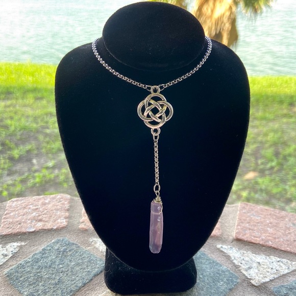 Lariat Y necklace celtic knot purple aura crystal - Picture 10 of 12